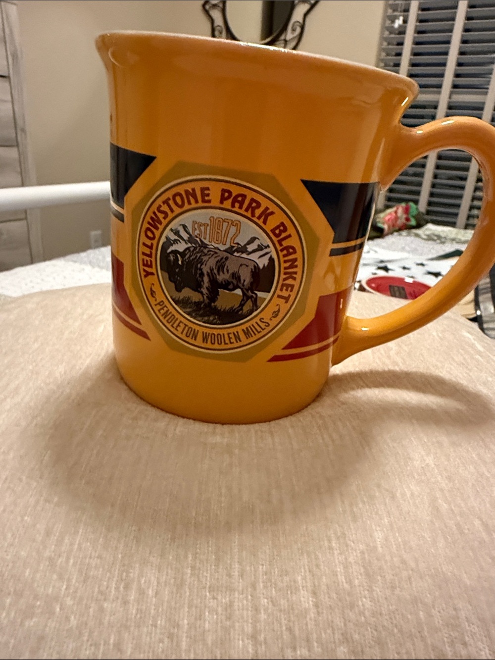 Pendleton Yellowstone Park Blanket Ceramic Mug - Bright Orange with Navy Accents